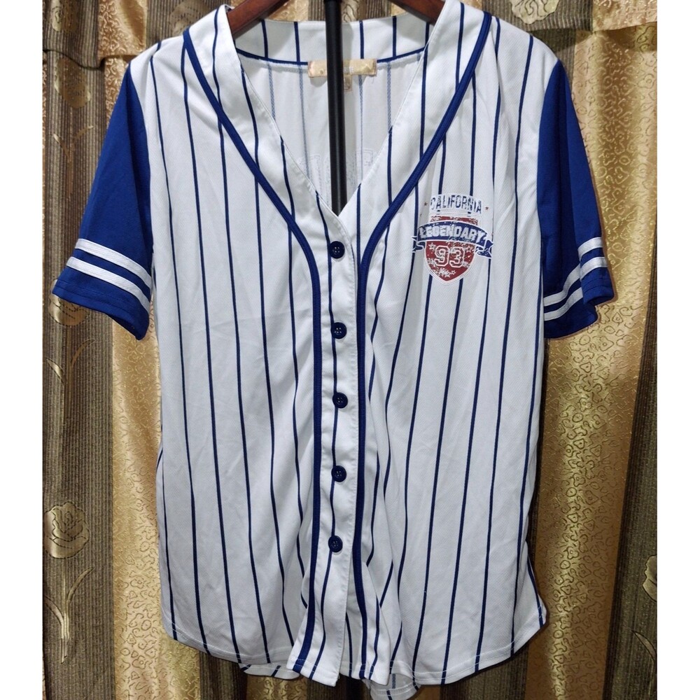 Cult Favorite Baseball Jersey Medium M White Blue Pinstripe California 93 Street
